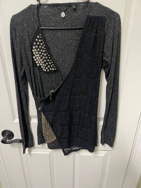 BKE Black Mixed-Media Lace & Stud Wrap-Style